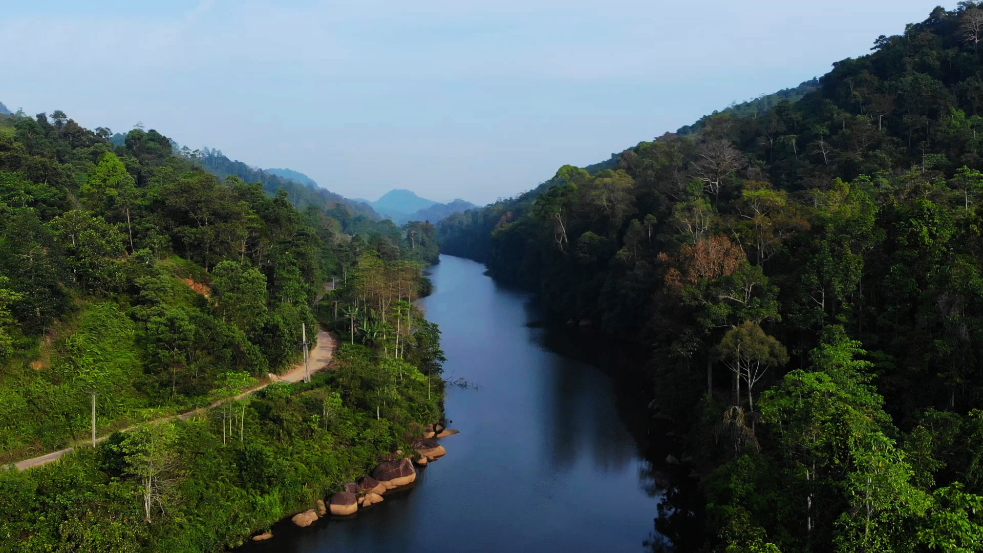 The Kukuleganga reservoir from the air, forest on both banks